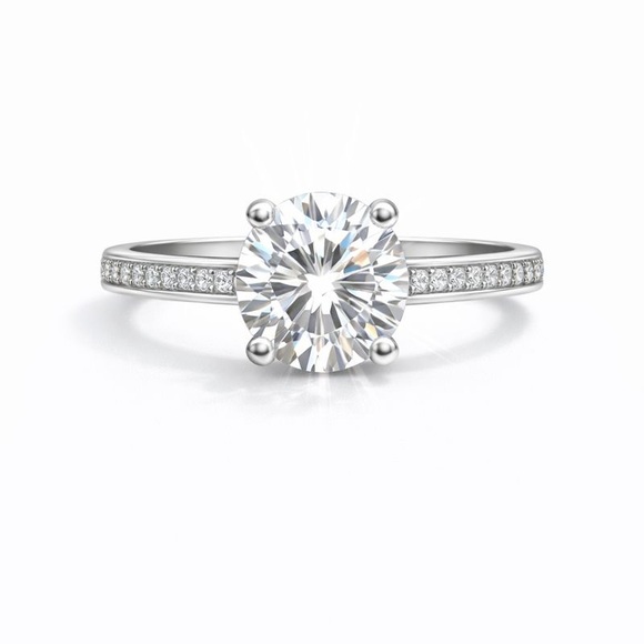 3.52 CT Moissanite Diamond Solitare w Pavé Band